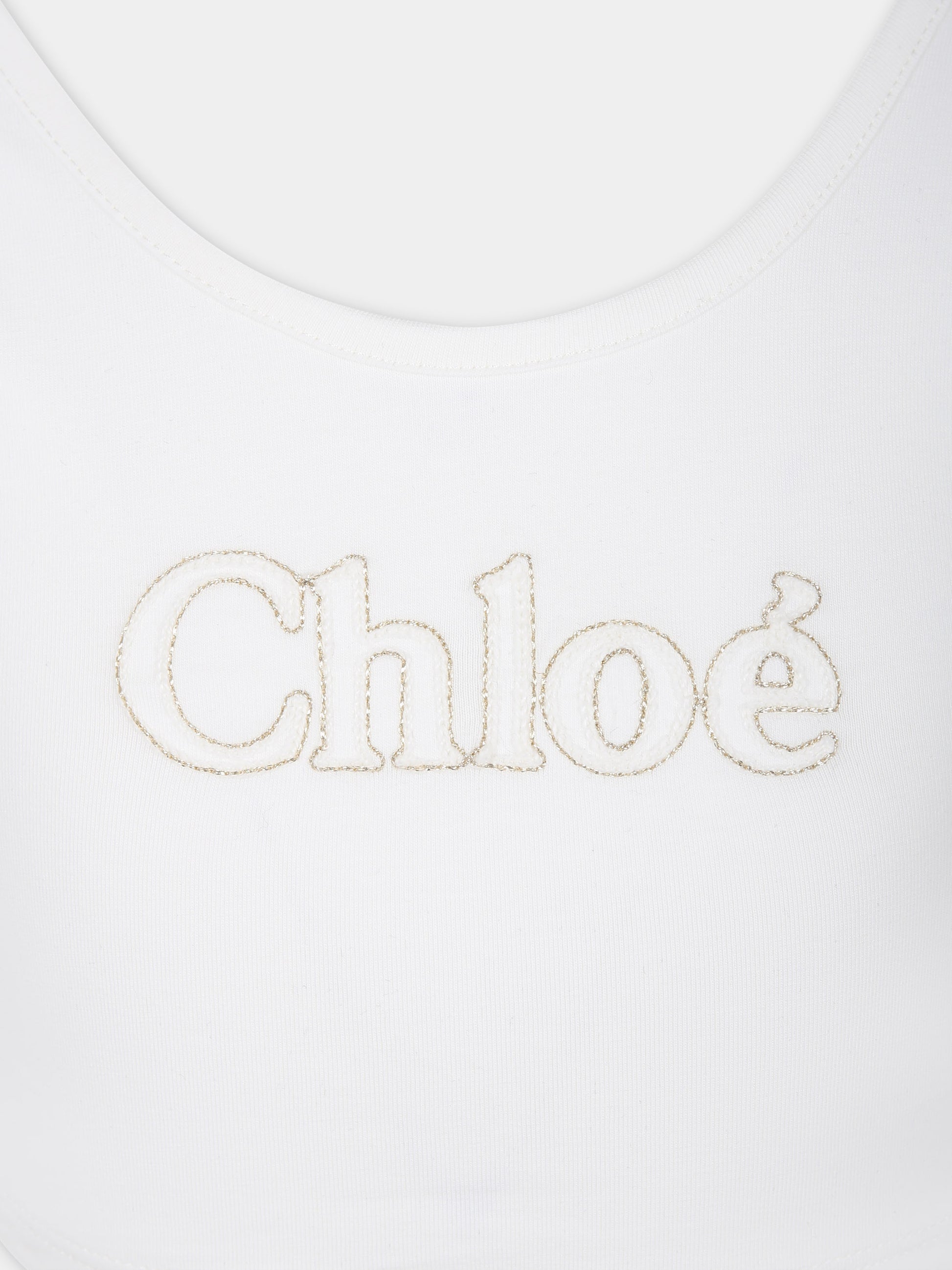 Top bianco per bambina con logo ricamato,Chloé Kids,C20180 117