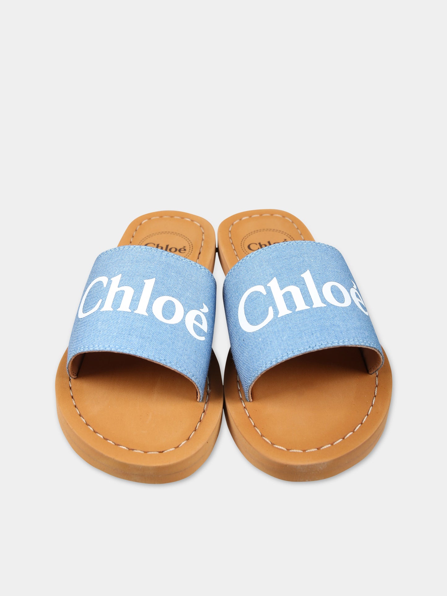 Ciabatte in denim per bambina con logo,Chloé Kids,C20185 Z10
