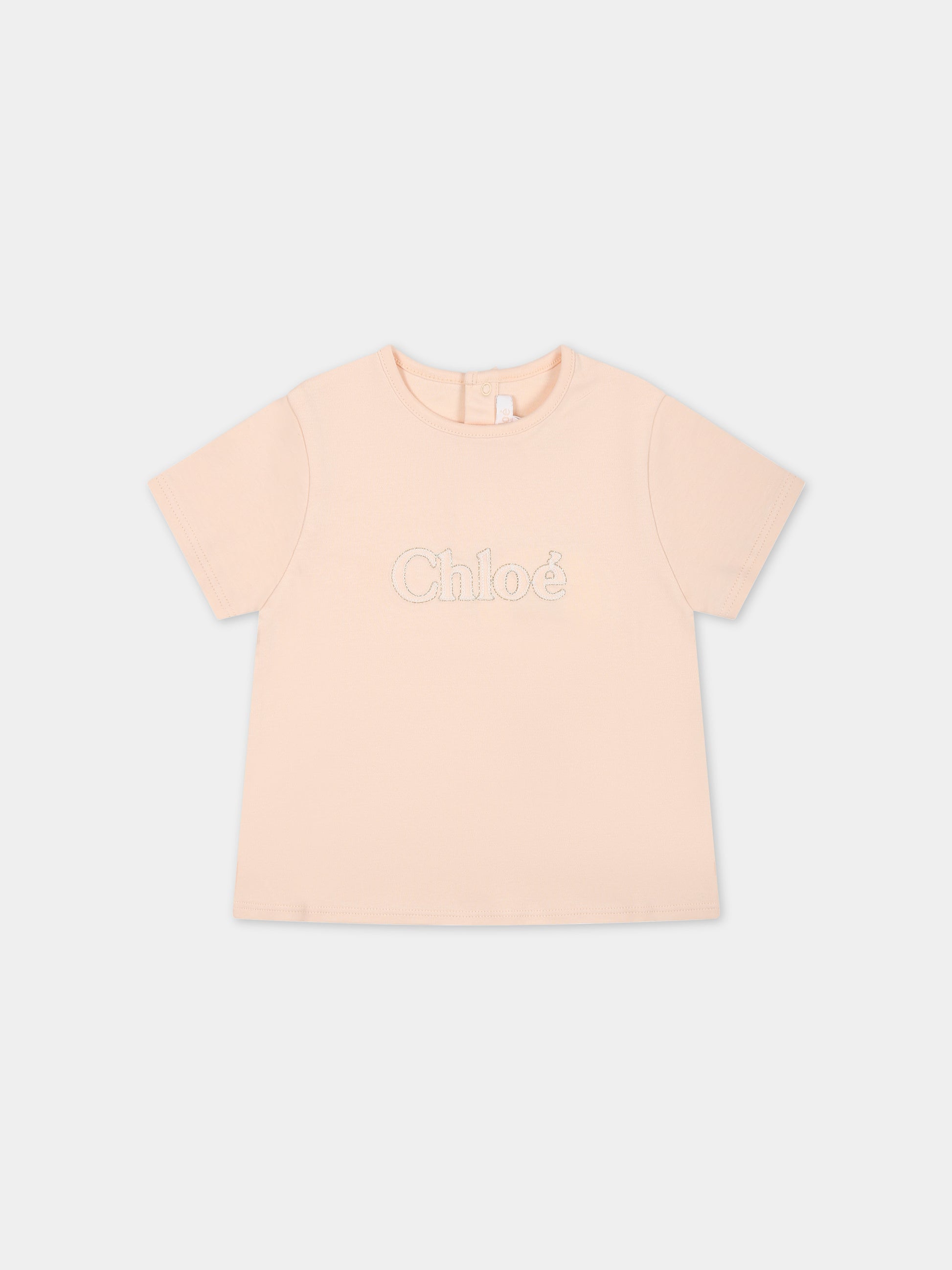 T-shirt rosa per neonata con logo,Chloé Kids,C20019 45F