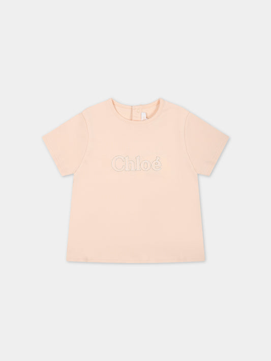 T-shirt rosa per neonata con logo,Chloé Kids,C20019 45F