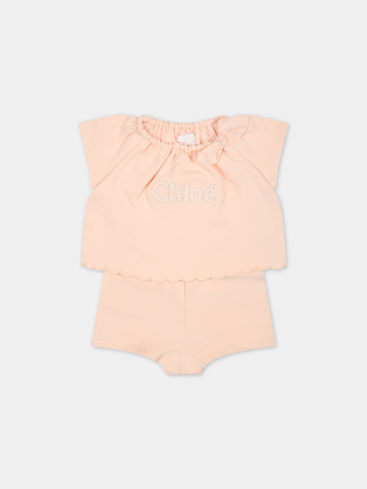 Completo sportivo rosa per neonata con logo,Chloé Kids,C20012 45F