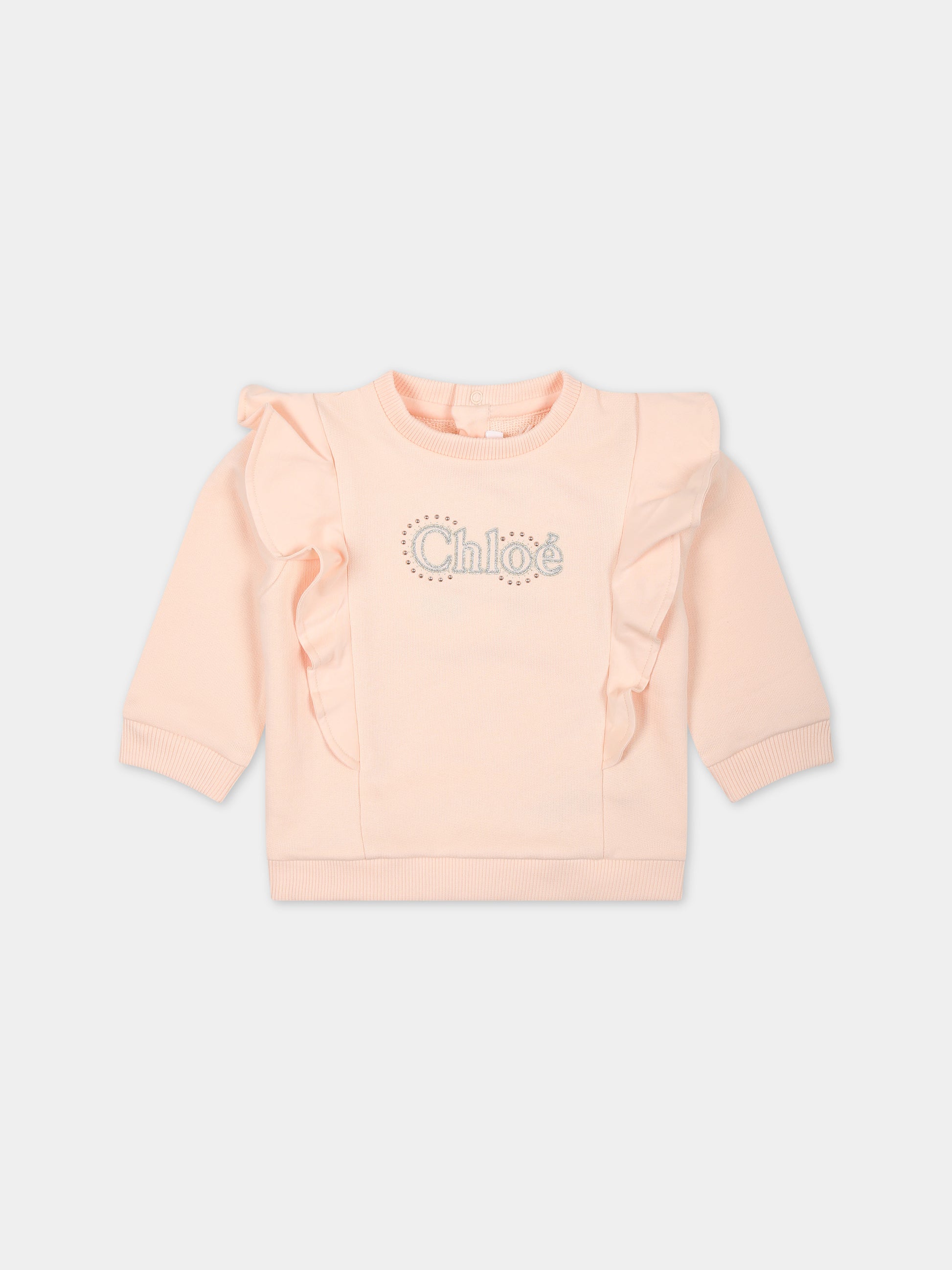 Felpa rosa per neonata con logo,Chloé Kids,C20024 45F