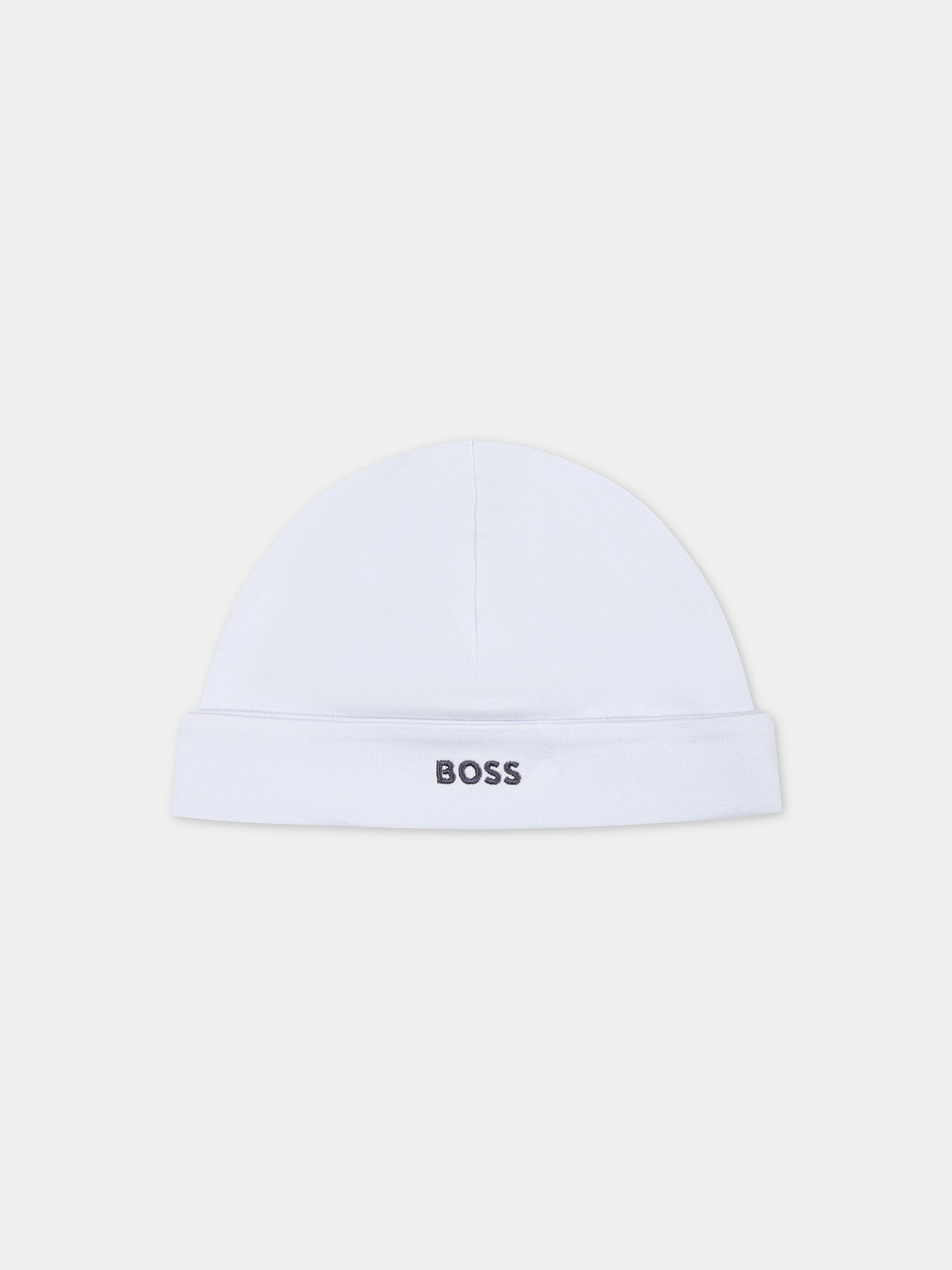 Cappello celeste per neonato con logo,Boss,J50786 771