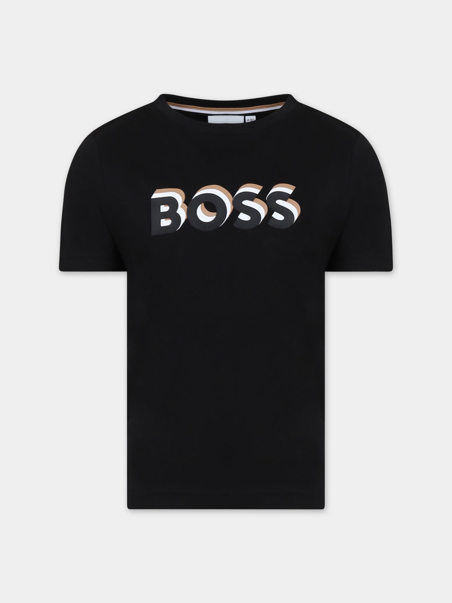 T-shirt nera per bambino con logo,Boss,J50723 09B
