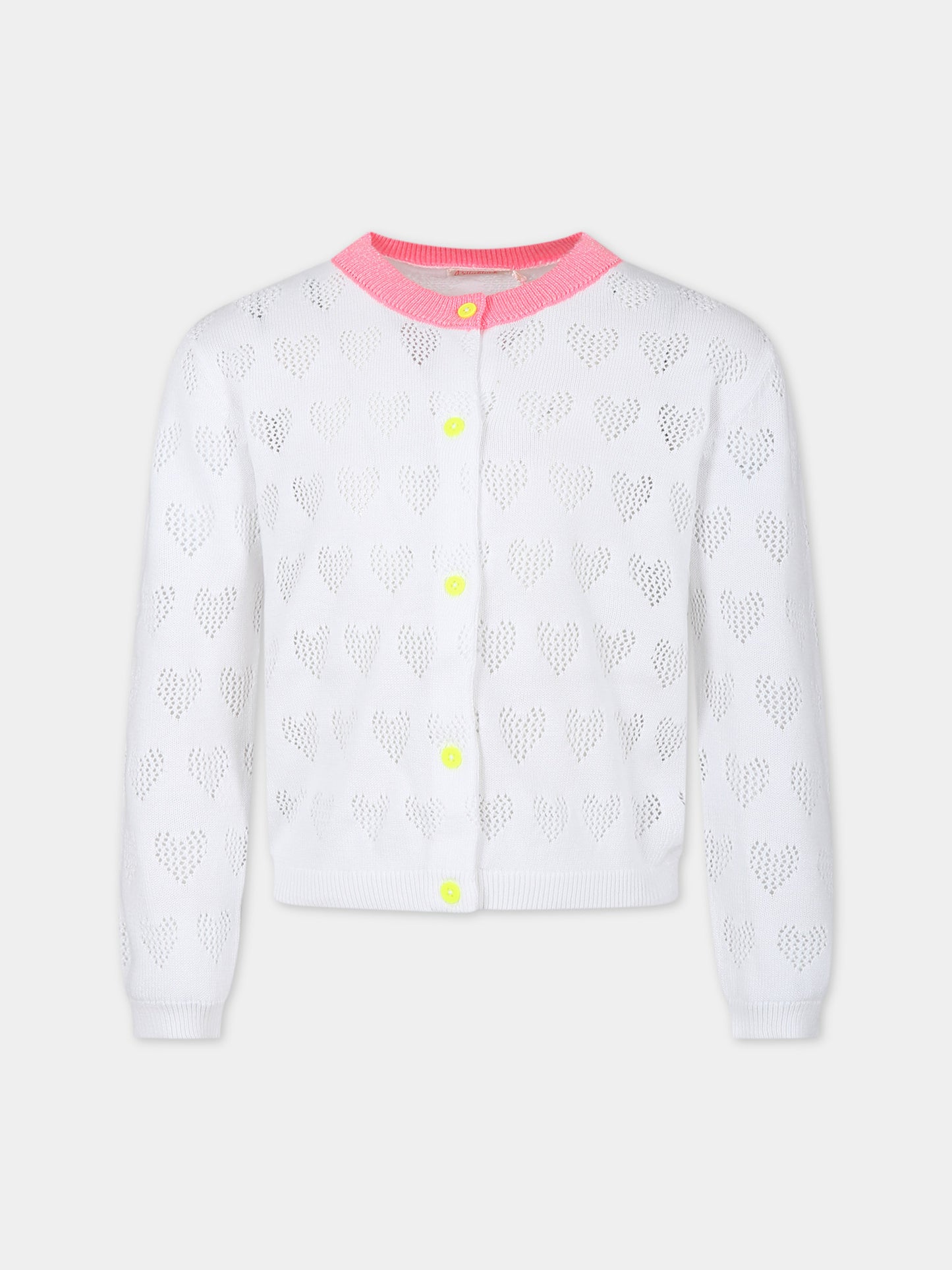 Cardigan bianco per bambina con cuori,Billieblush,U20393 10P