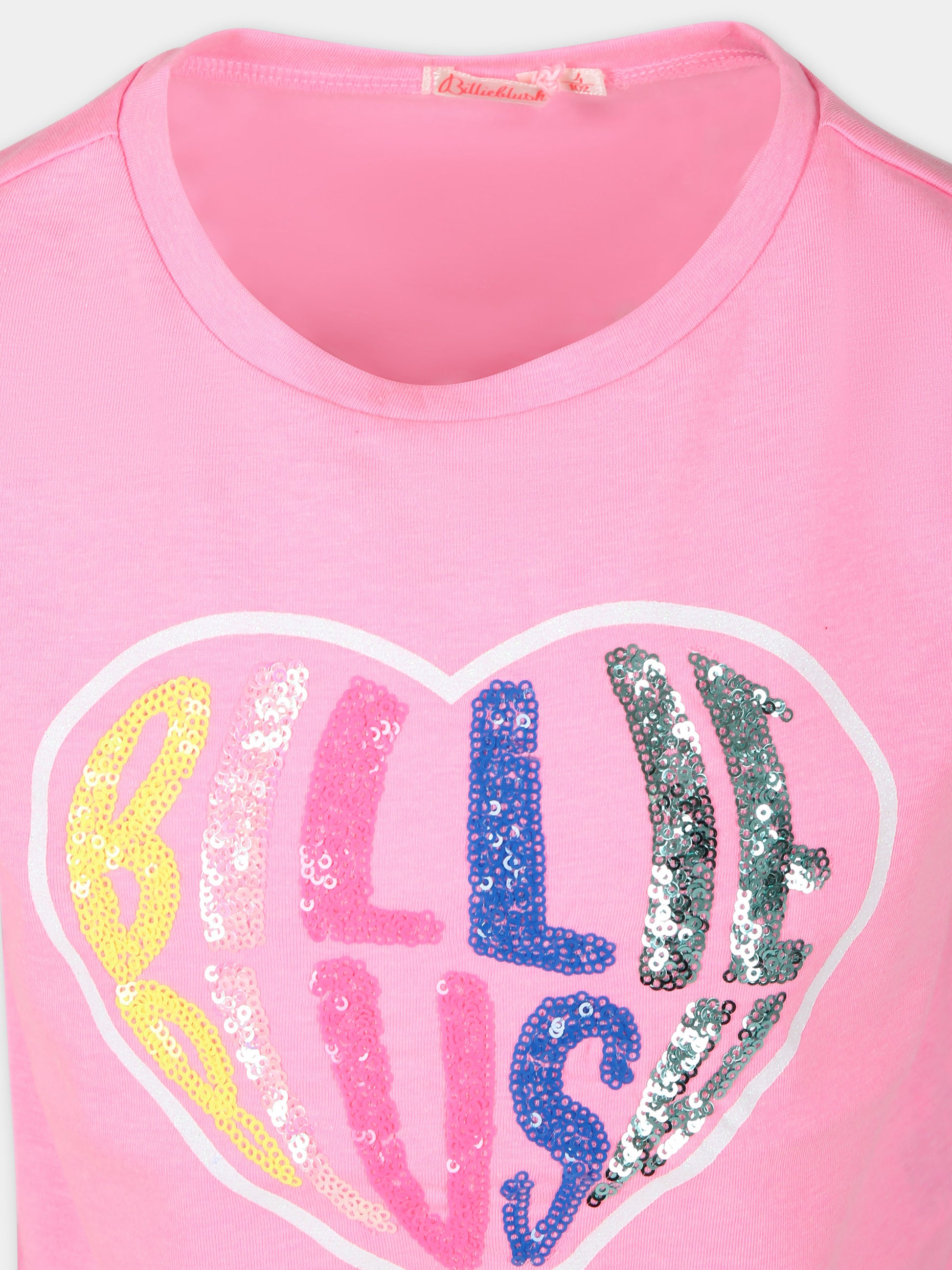 T-shirt fucsia per bambina con logo e cuore,Billieblush,U20089 462