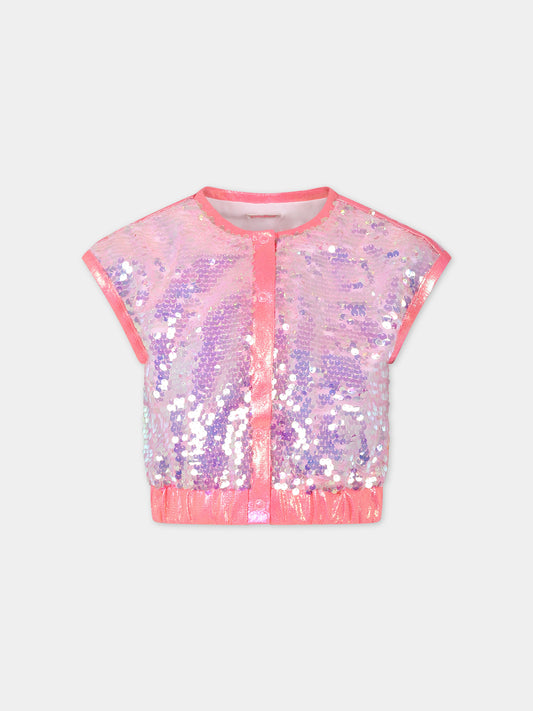 Gilet rosa per bambina con paillettes,Billieblush,U20091 462