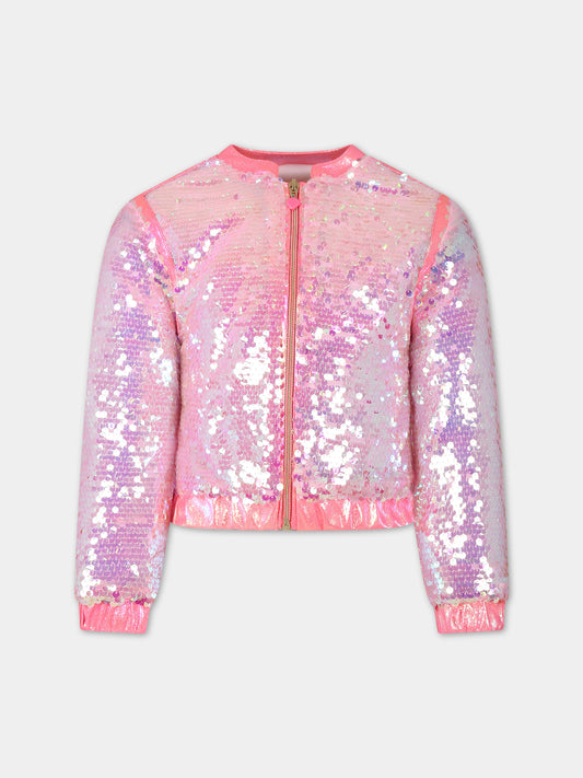 Bomber rosa per bambina con paillettes,Billieblush,U20147 462