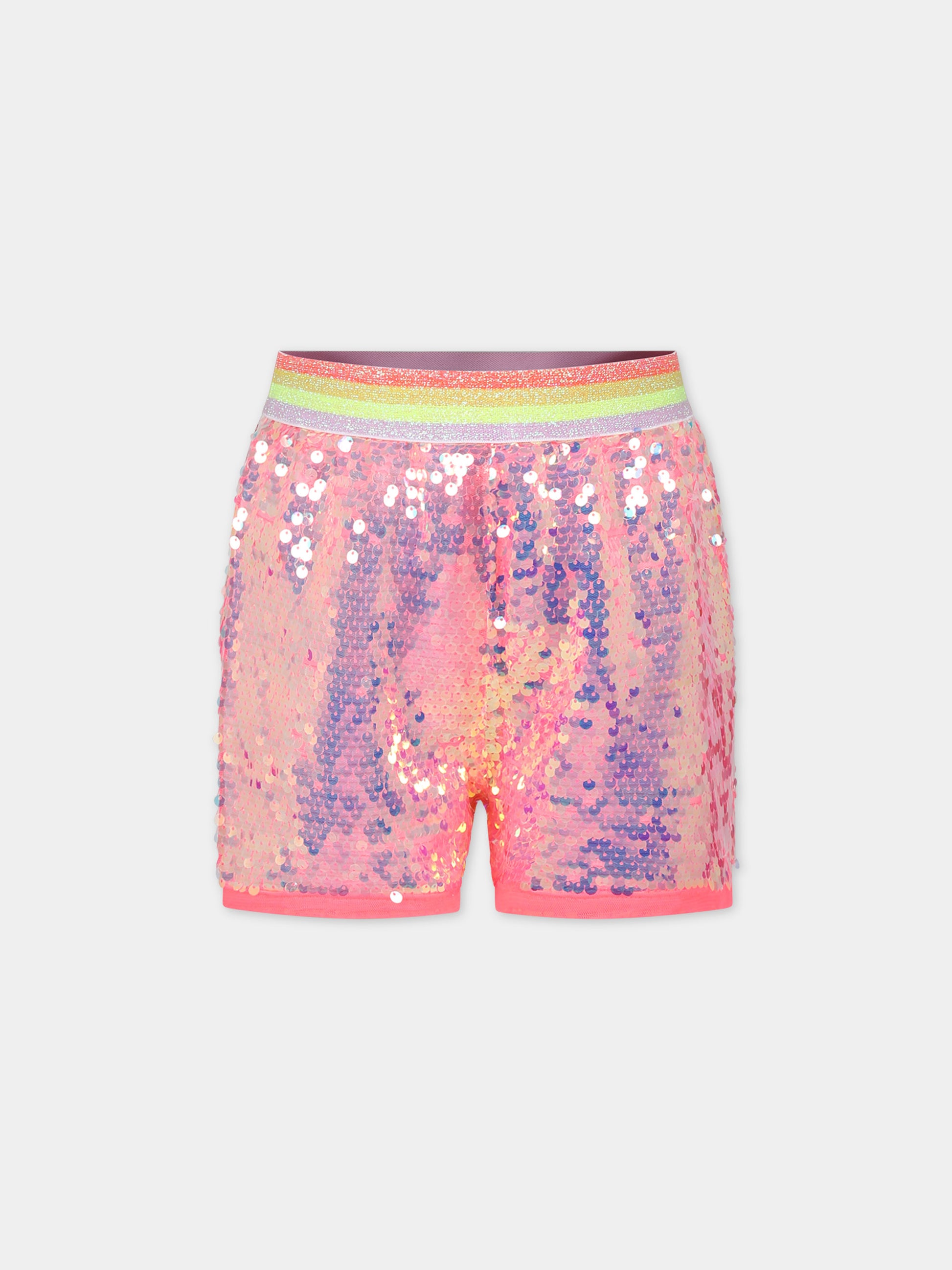 Shorts casual rosa per bambina con paiettes,Billieblush,U20367 499