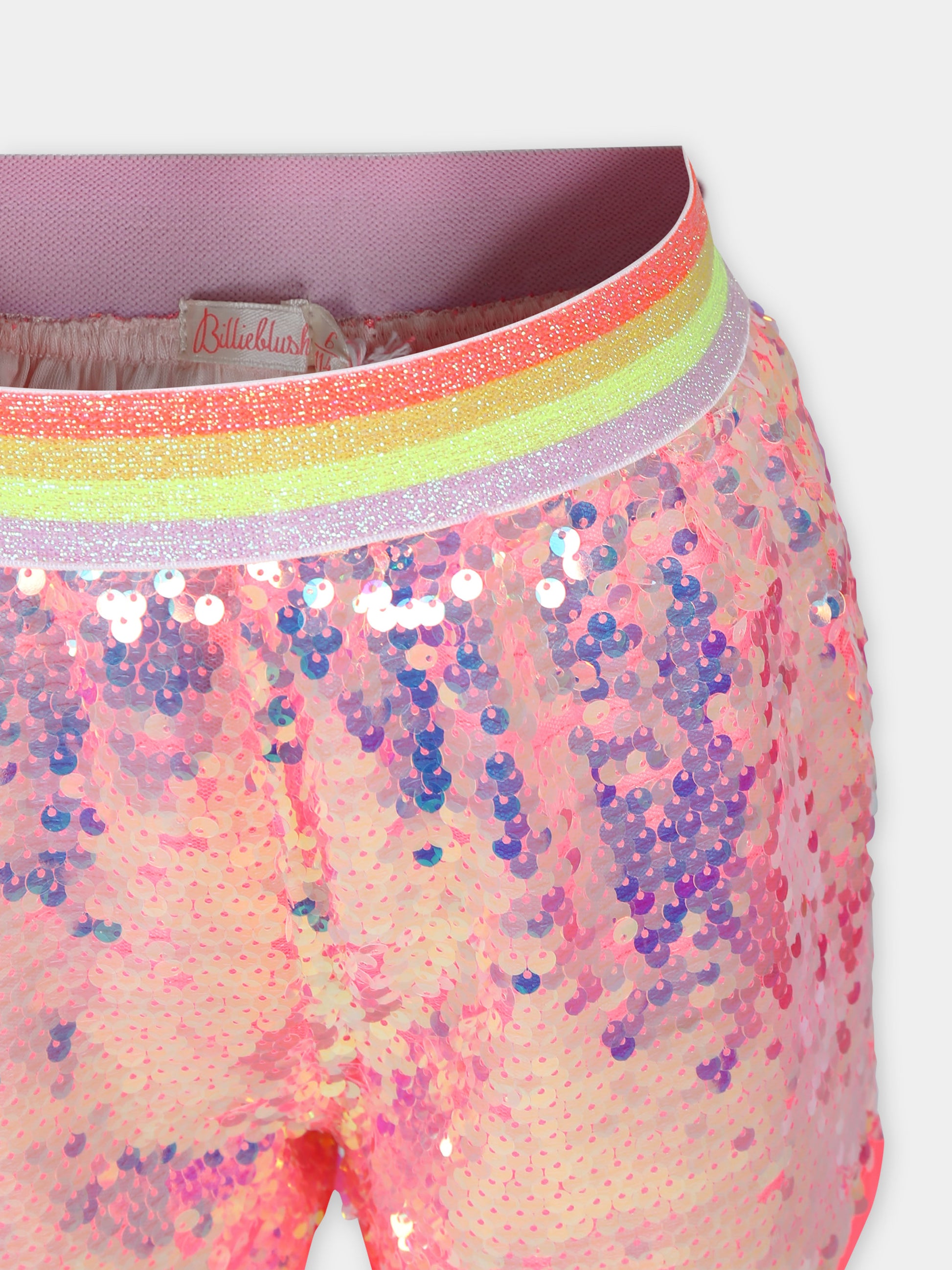 Shorts casual rosa per bambina con paiettes,Billieblush,U20367 499