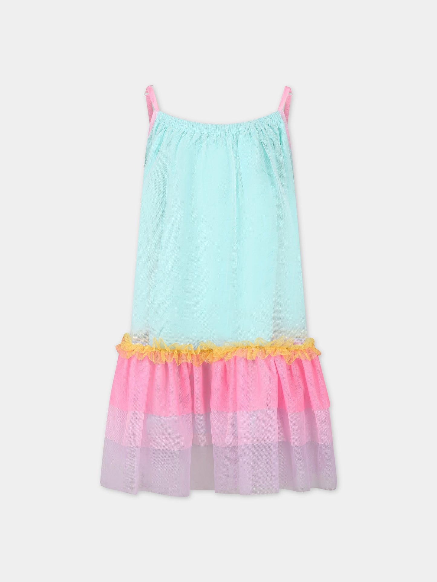 Vestito multicolor per bambina con ruches e balze,Billieblush,U20160 74A