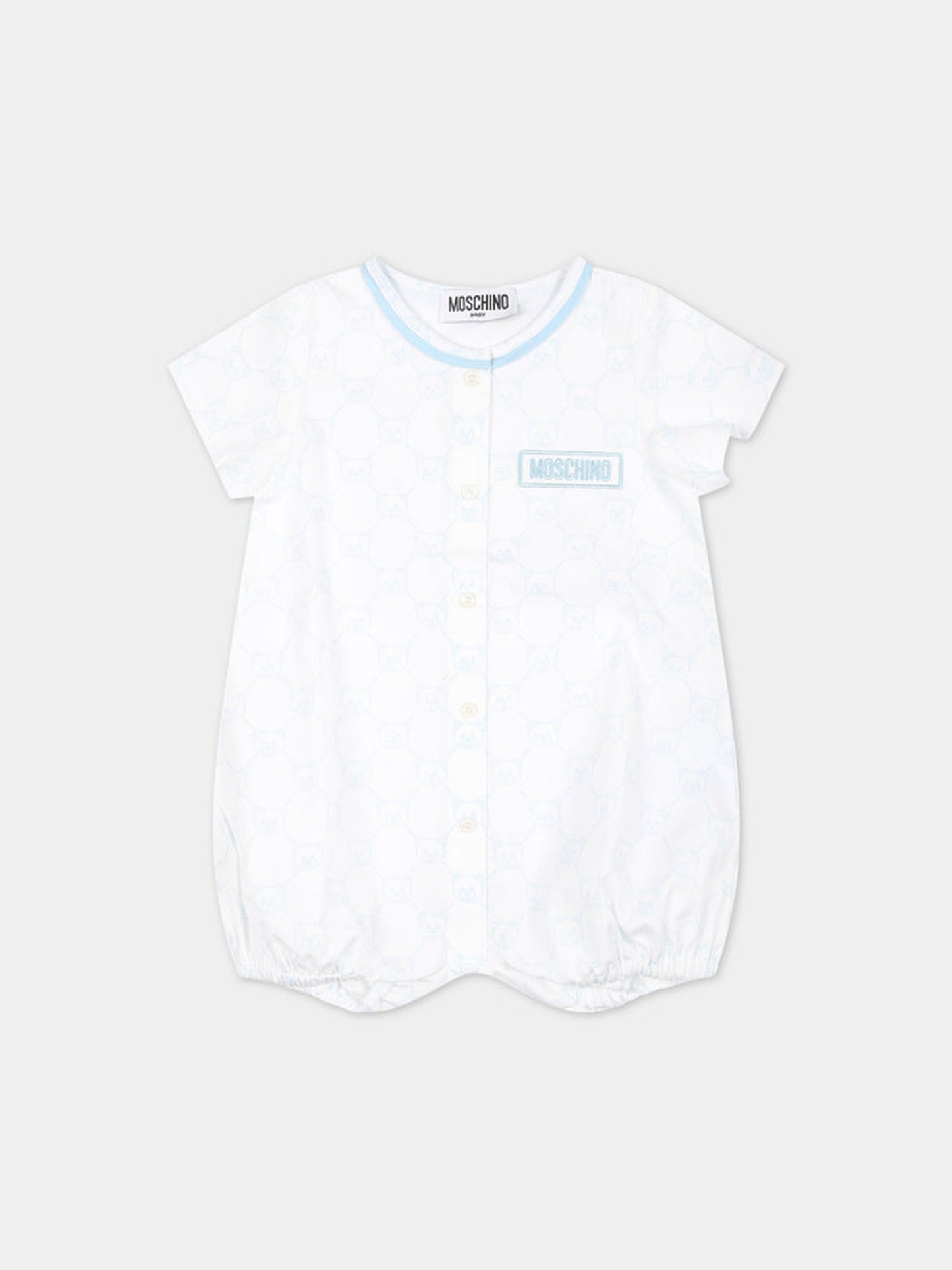 Pagliaccetto bianco per neonato con fantasia Teddy Bear e logo,Moschino Kids,MUY05X LLB32 84489