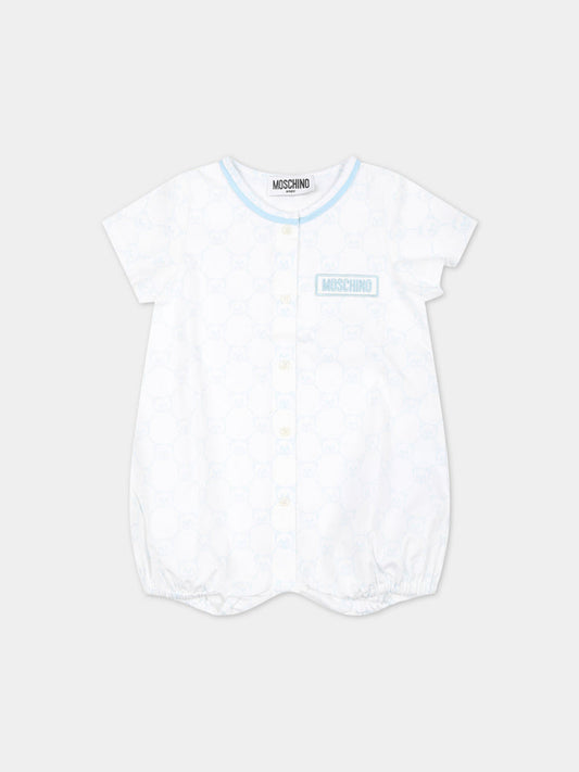 Pagliaccetto bianco per neonato con fantasia Teddy Bear e logo,Moschino Kids,MUY05X LLB32 84489