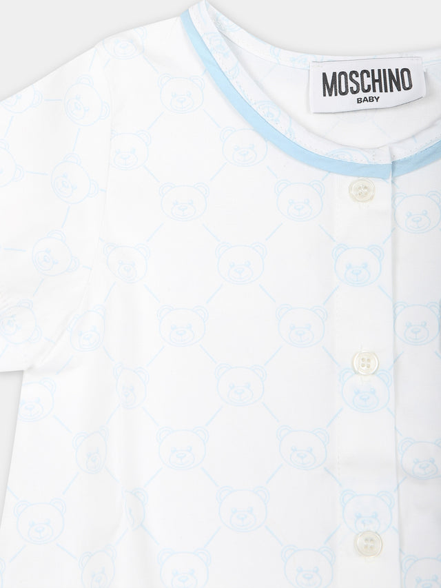 Pagliaccetto bianco per neonato con fantasia Teddy Bear e logo,Moschino Kids,MUY05X LLB32 84489