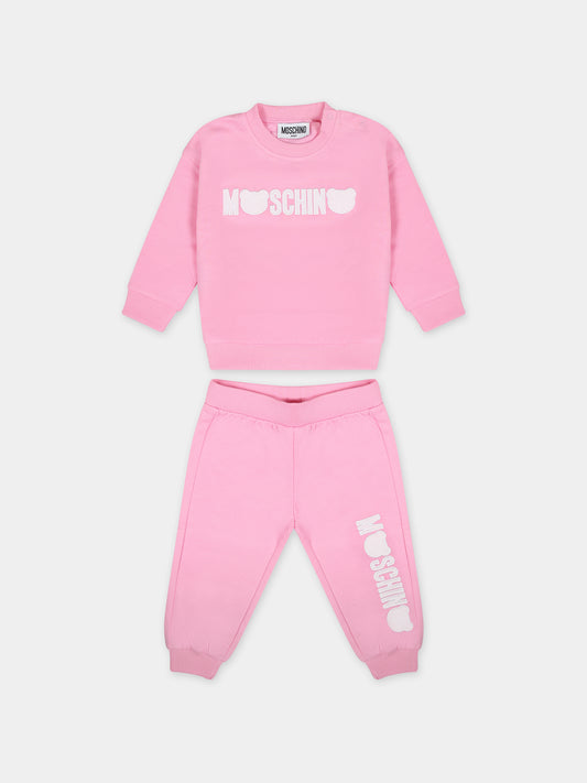Completo rosa per neonata con logo,Moschino Kids,MOK049 LCA51 50206