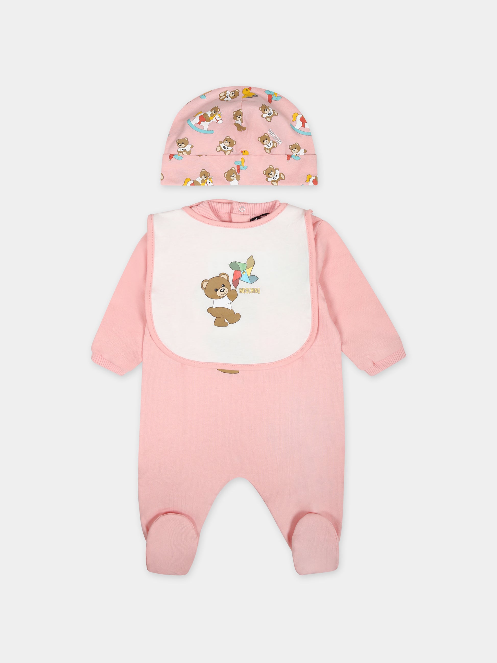 Set rosa per neonata con Teddy Bear,Moschino Kids,MNY03I LCA19 50209