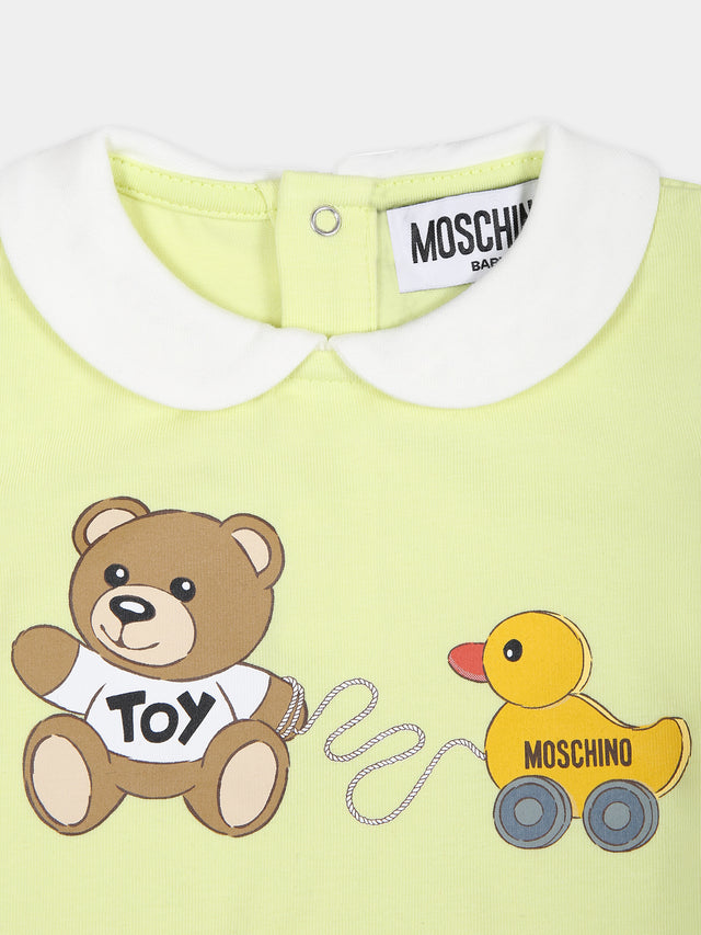 Tutina verde per neonati con Teddy Bear e paperella,Moschino Kids,MUT03T LBA00 30045