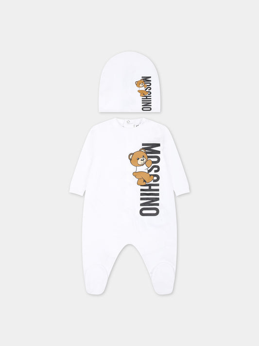 Set tutina bianco per neonati con Teddy Bear,Moschino Kids,MUY05Z LAA17 10101