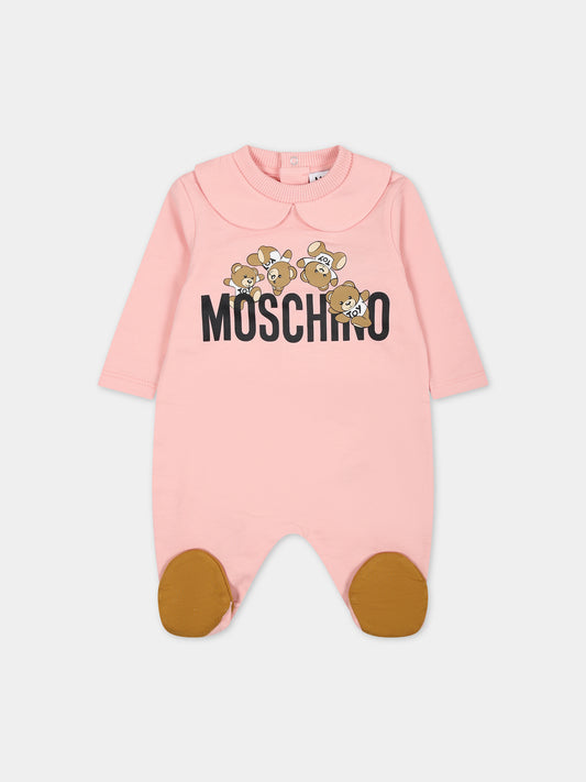 Tutina rosa per neonata con logo e Teddy Bear,Moschino Kids,MUY06M LCA19 50209