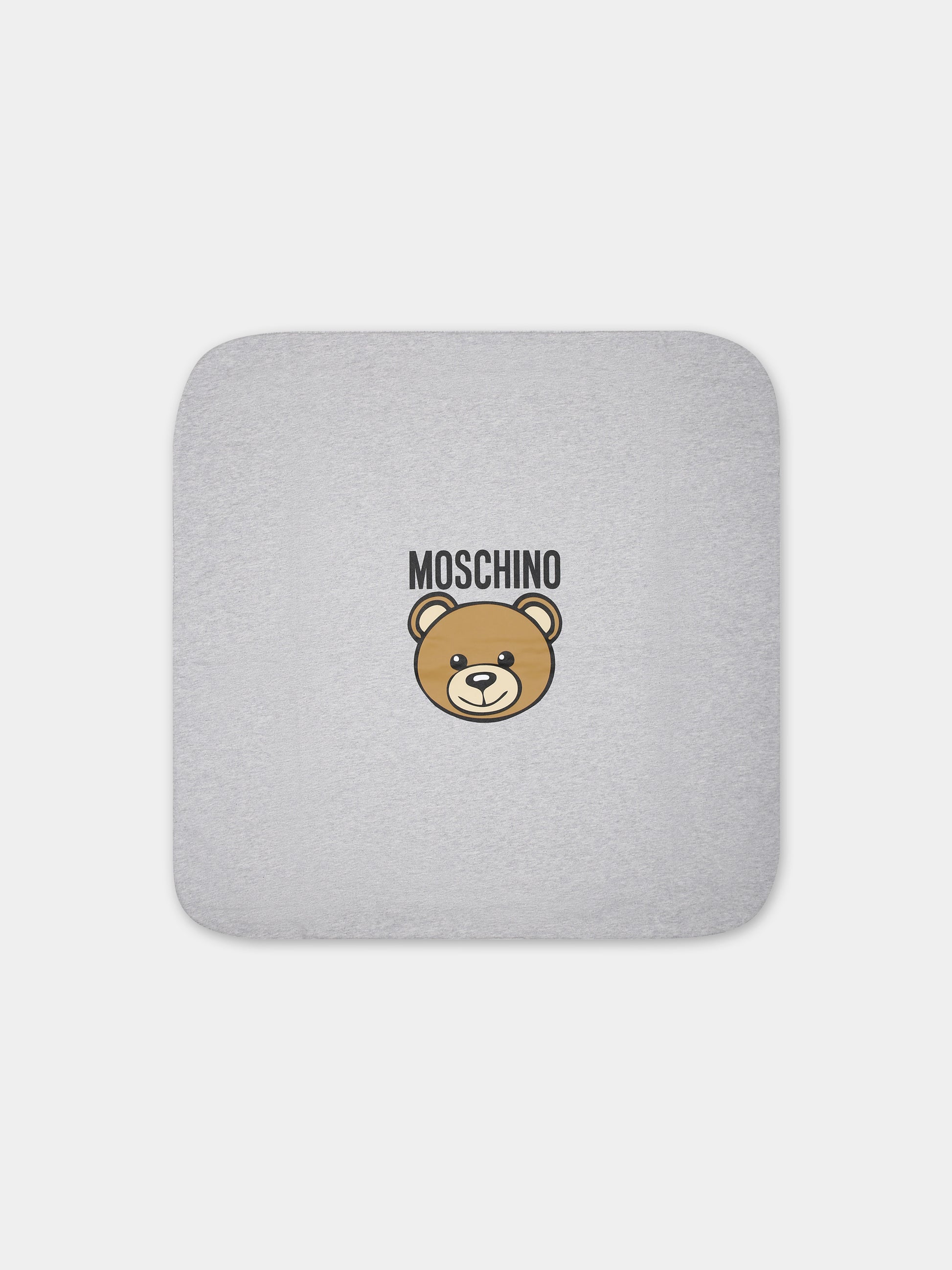 Coperta grigia per neonati con Teddy Bear e logo,Moschino Kids,M6B005 LCA19 60926