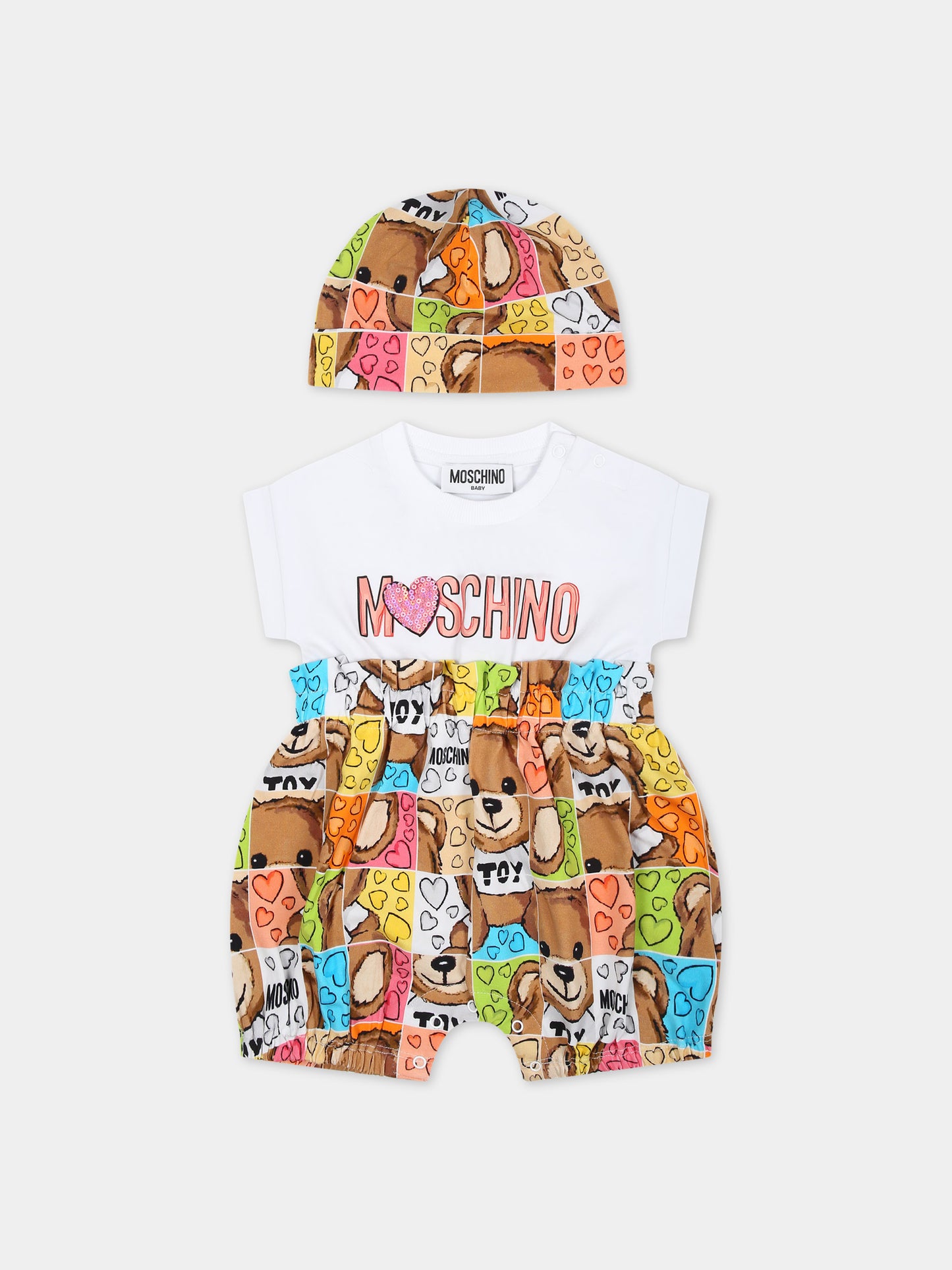 Pagliaccetto multicolor per neonata con Teddy Bear,Moschino Kids,MDY014 LBA10 10101