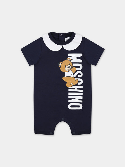 Pagliaccetto blu per neonato con Teddy Bear e logo,Moschino Kids,MUY06L LAA17 40016