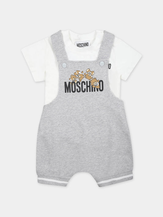 Salopette grigia per neonato con Teddy Bear,Moschino Kids,MUG014 LDA00 84171