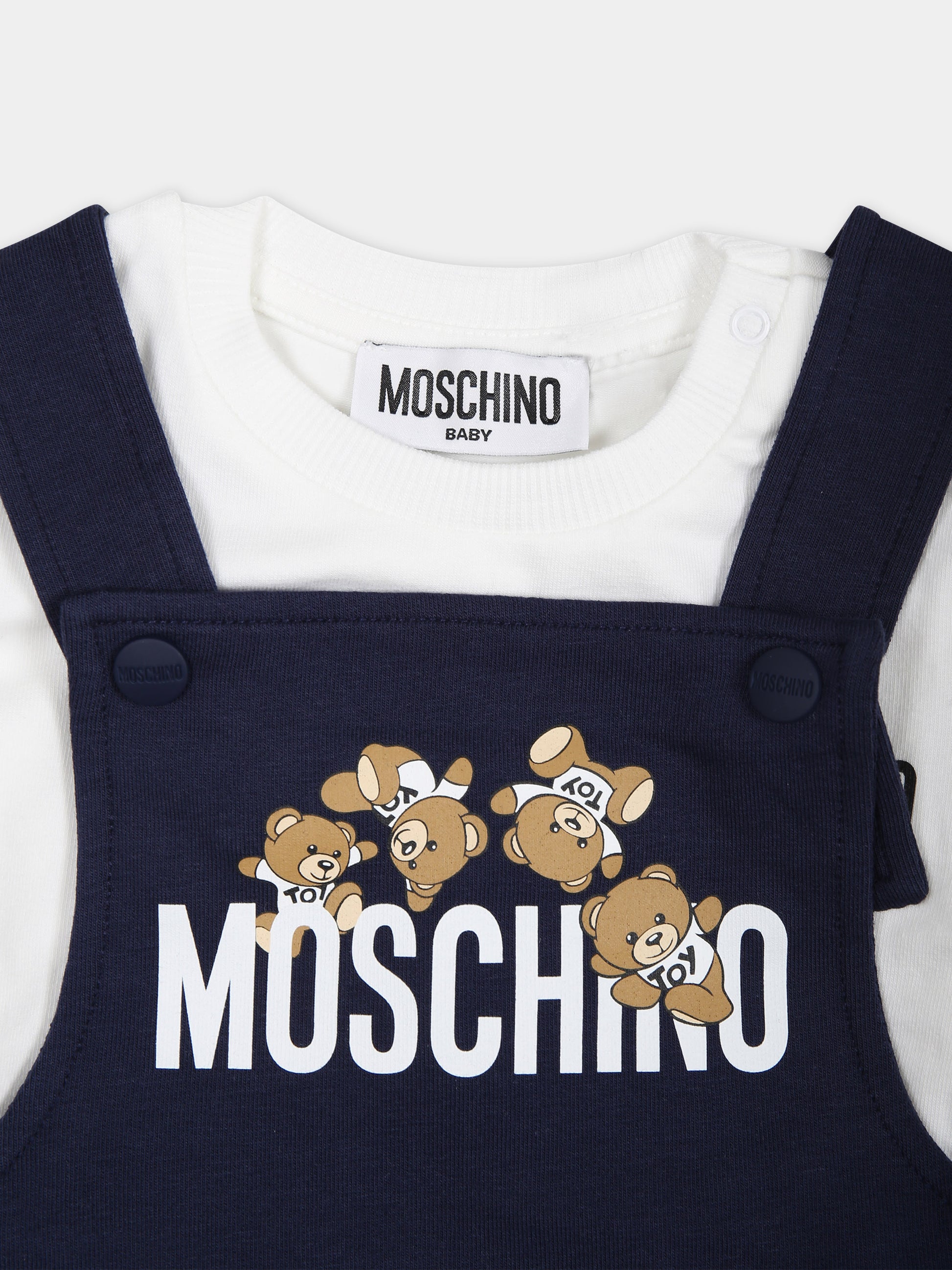 Salopette blu per neonato con Teddy Bear,Moschino Kids,MUG014 LDA00 40016