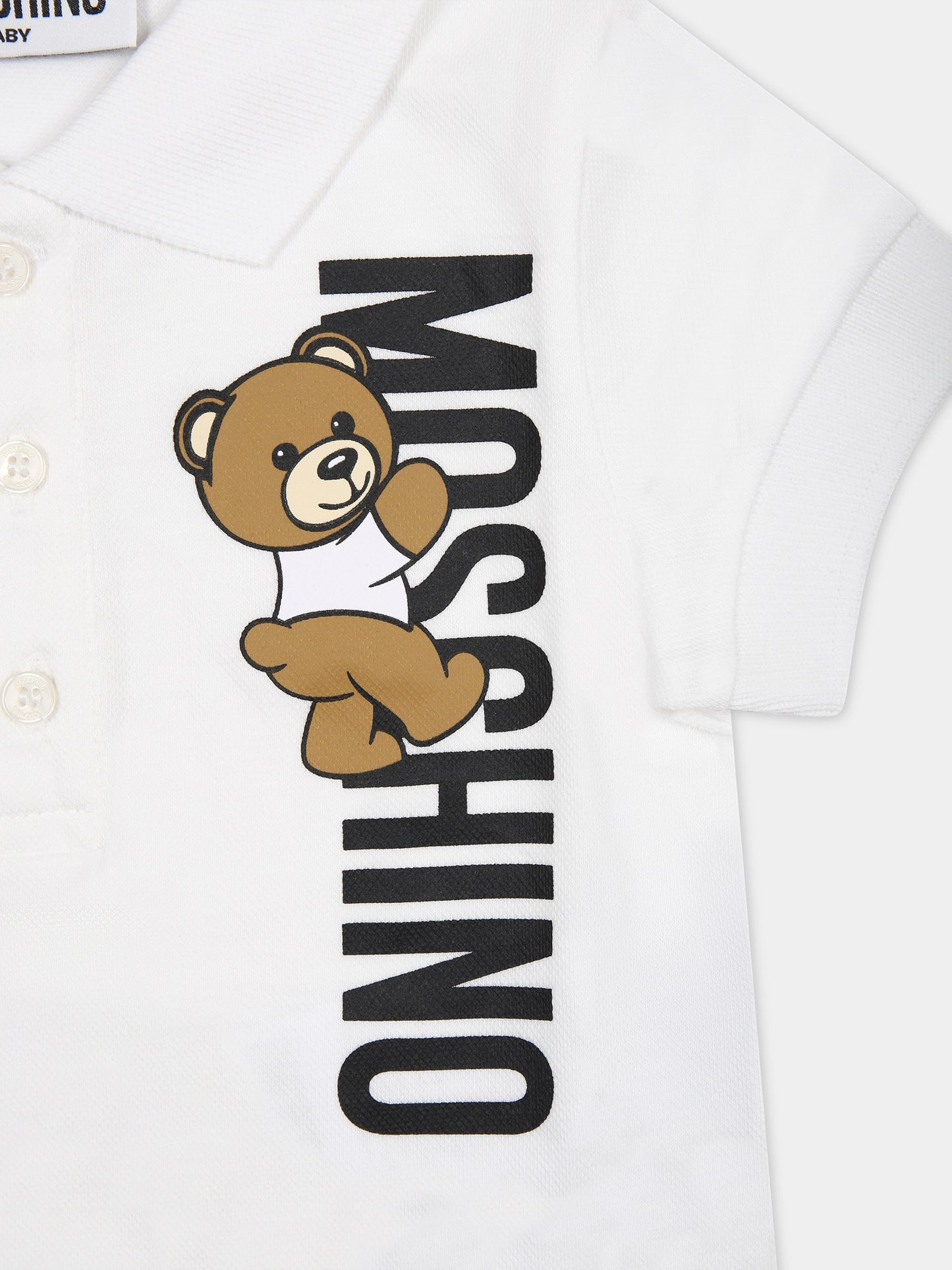 Polo bianca per neonato con Teddy Bear e logo,Moschino Kids,M7M01P LFA01 10101