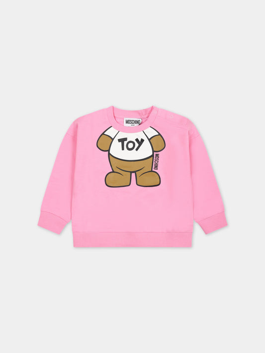 Felpa rosa per neonata con Teddy Bear,Moschino Kids,MYF03Q LCA69 50206