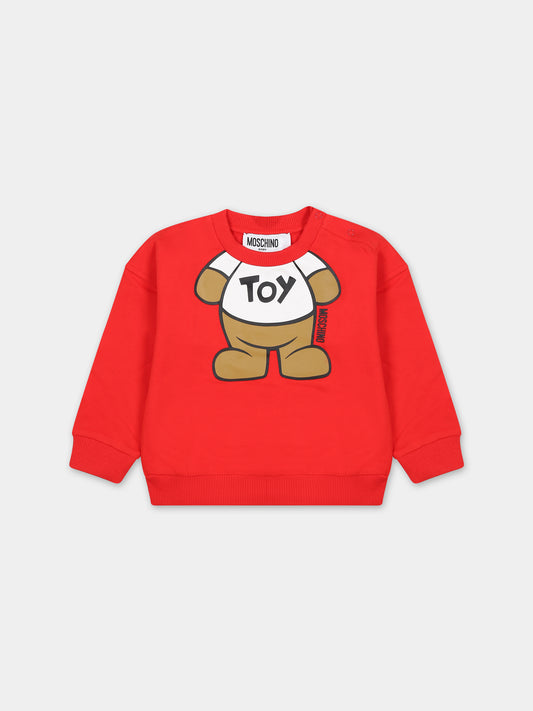 Felpa rossa per neonati con Teddy Bear,Moschino Kids,MYF03Q LCA69 50109