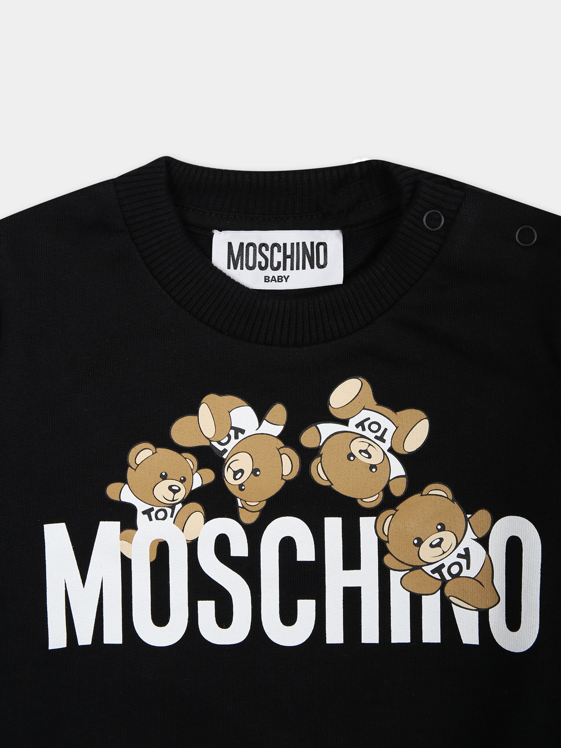 Felpa nera per neonati con Teddy Bears e logo,Moschino Kids,MZF04Q LCA19 60100