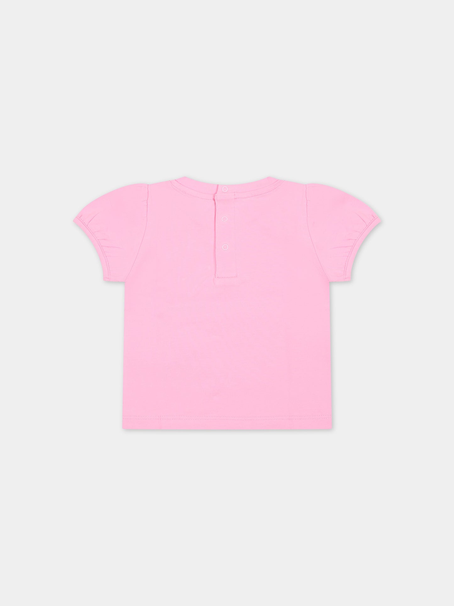 T-shirt rosa per neonata con Teddy bear e cuori,Moschino Kids,MDM03F LBA10 50206