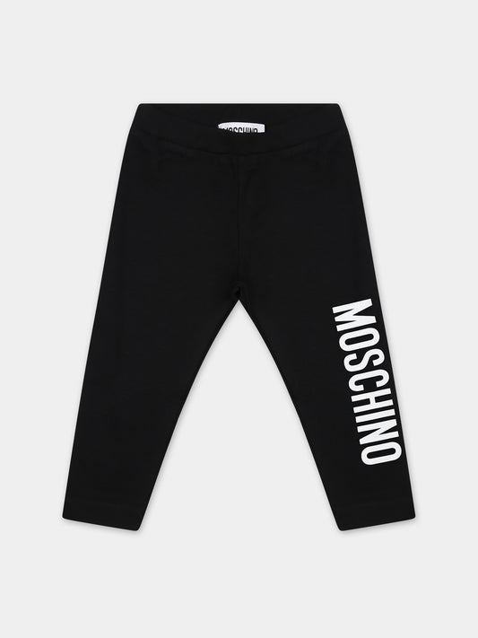 Leggings nero per neonata con logo,Moschino Kids,MAP032 LBA00 60100