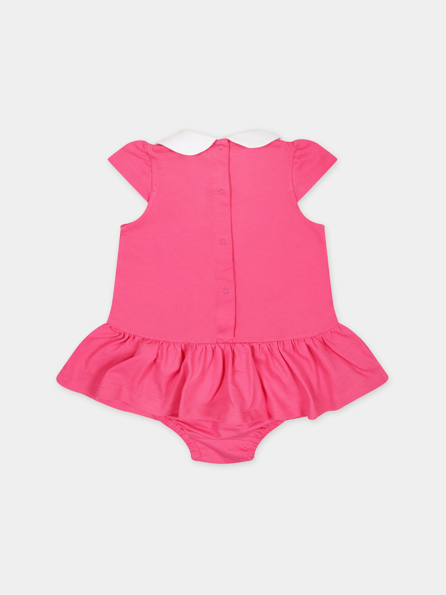 Vestito fucsia per neonata con Teddy Bear multicolor,Moschino Kids,MDV0B2 LFA03 50580