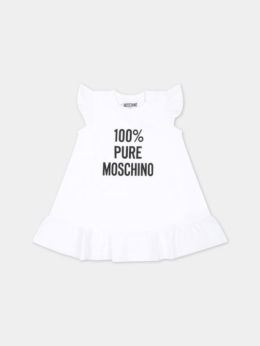 Vestito bianco per neonata con stampa nera,Moschino Kids,MDV0BA LAA01 10101