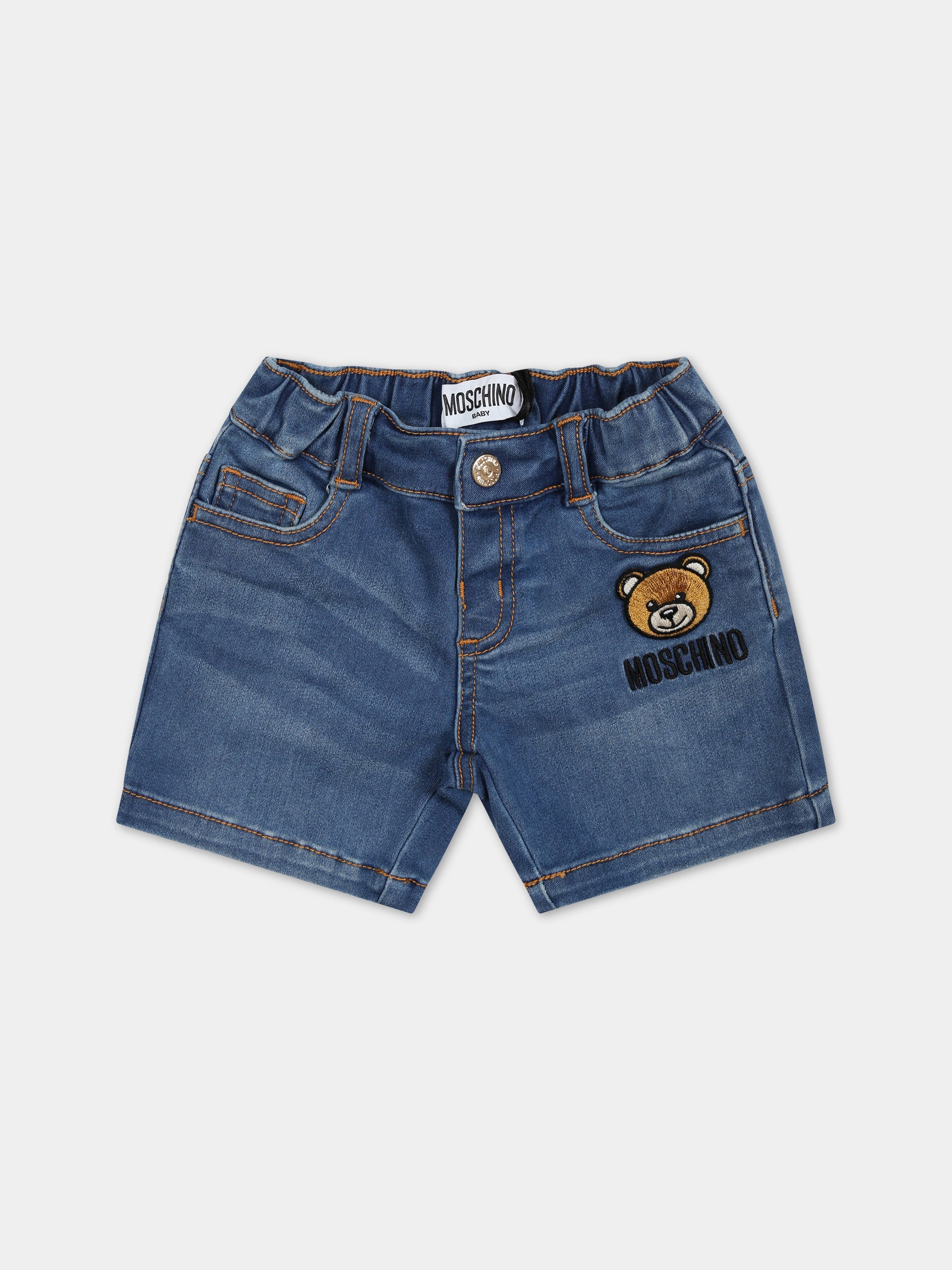 Shorts denim per neonato con patch Teddy Bear,Moschino Kids,MUQ00Y LXE43 40334