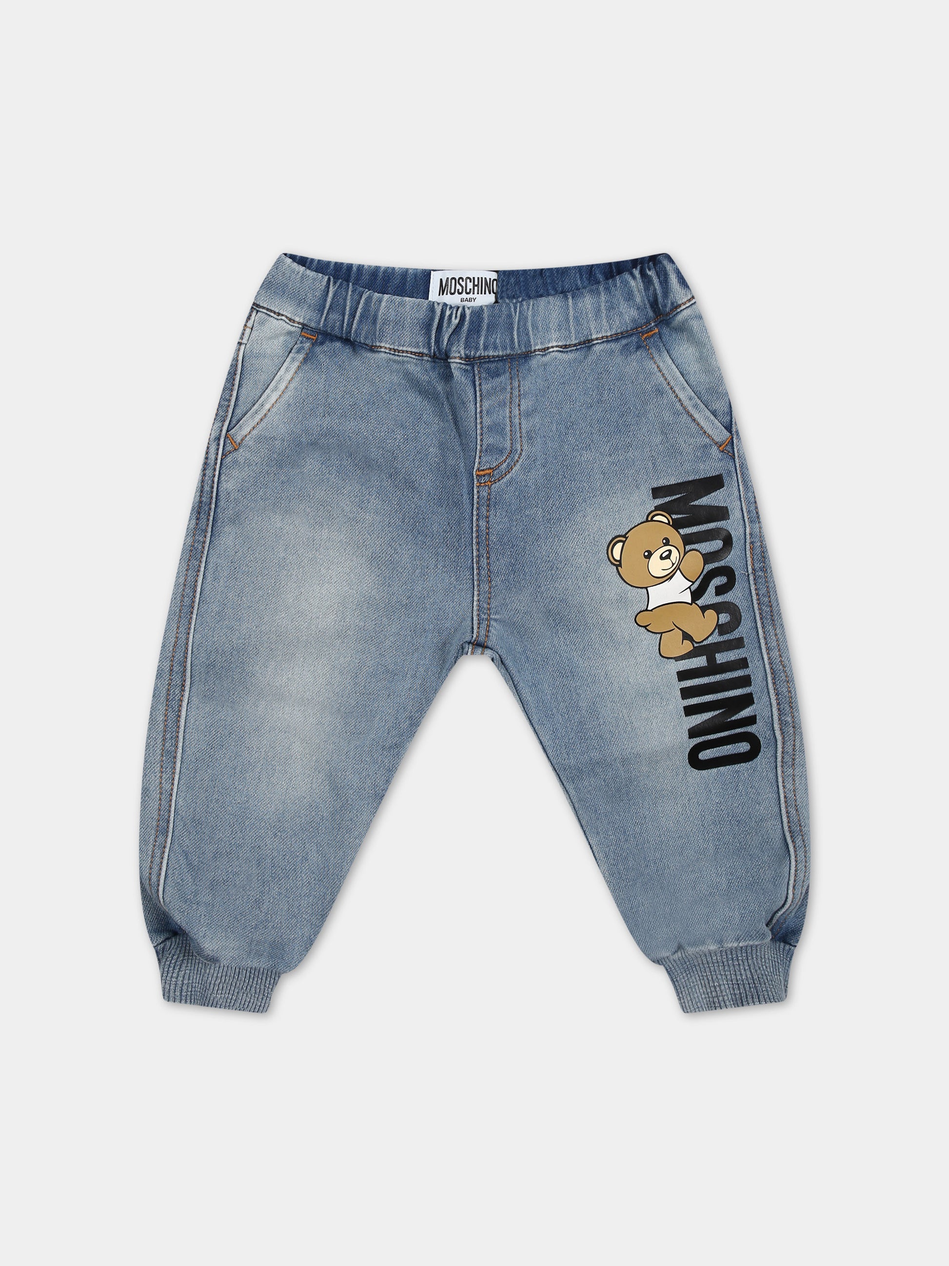 Jeans per neonato con Teddy Bear e logo,Moschino Kids,MUP04T LDE17 40140