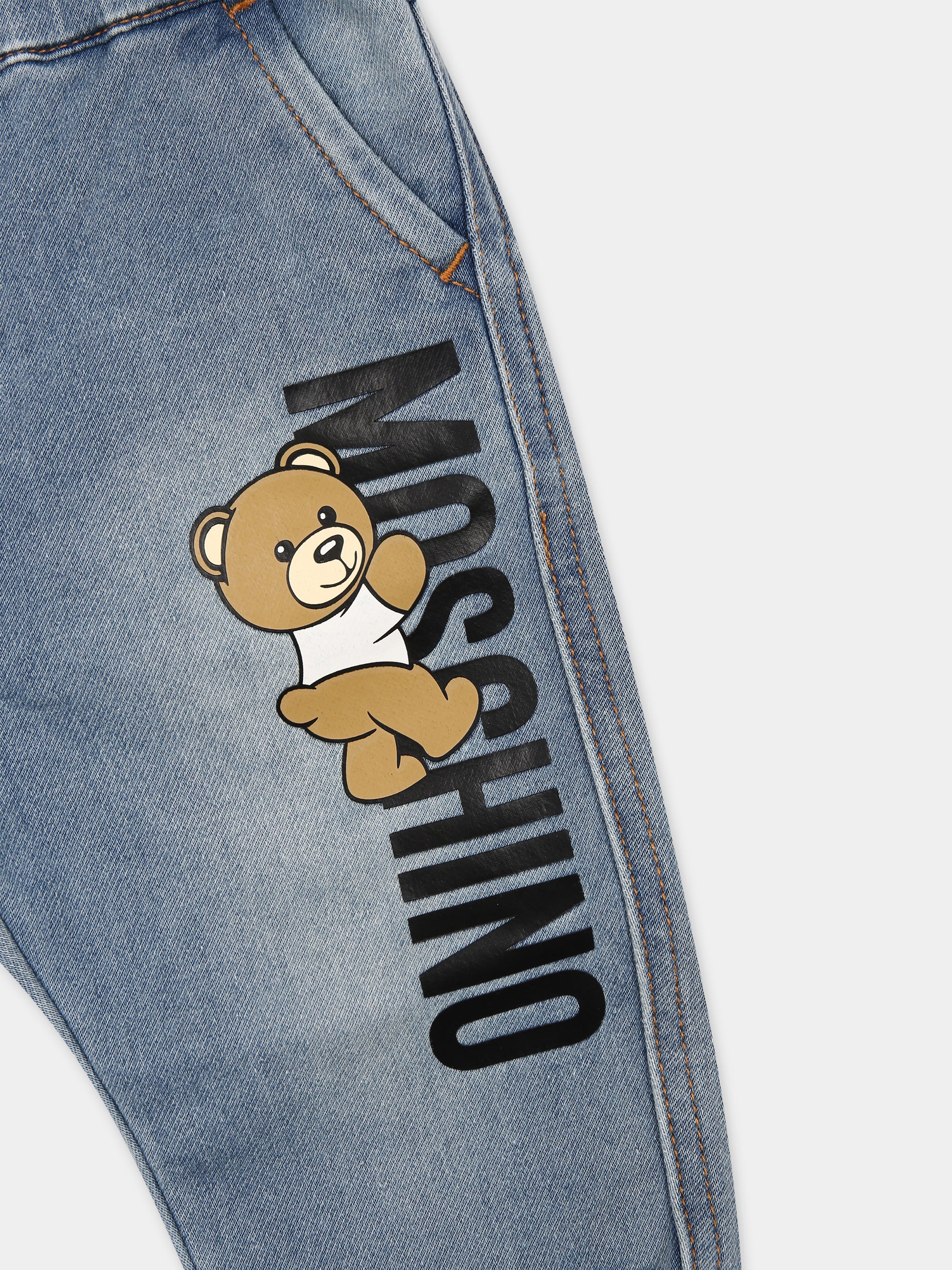 Jeans per neonato con Teddy Bear e logo,Moschino Kids,MUP04T LDE17 40140