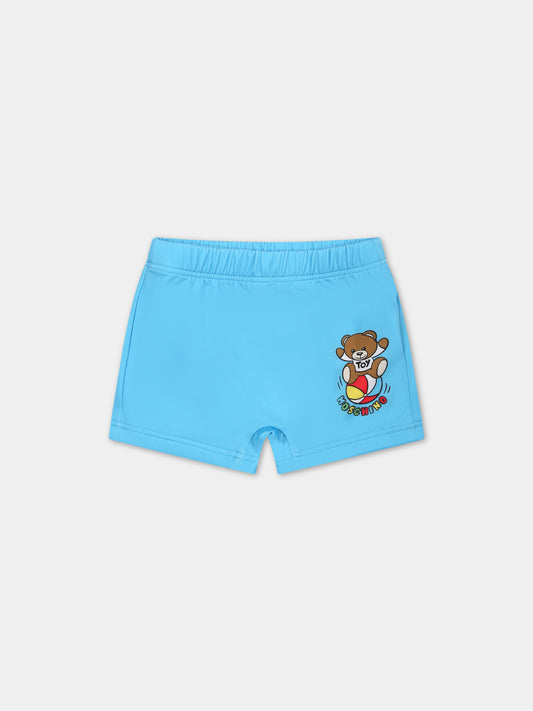 Boxer mare celeste per neonato con Teddy bear e logo multicolor,Moschino Kids,MVL006 LKA00 40538