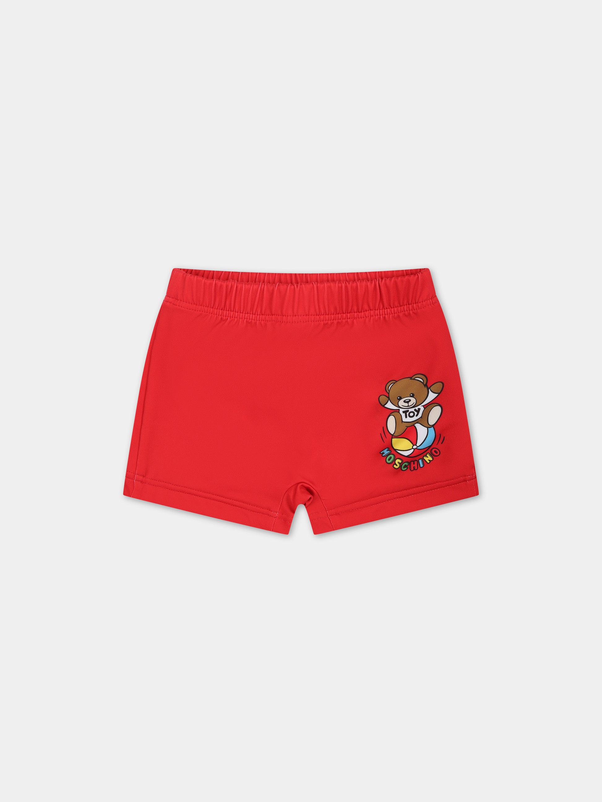 Boxer mare rossa per neonato con Teddy bear e logo multicolor,Moschino Kids,MVL006 LKA00 50109