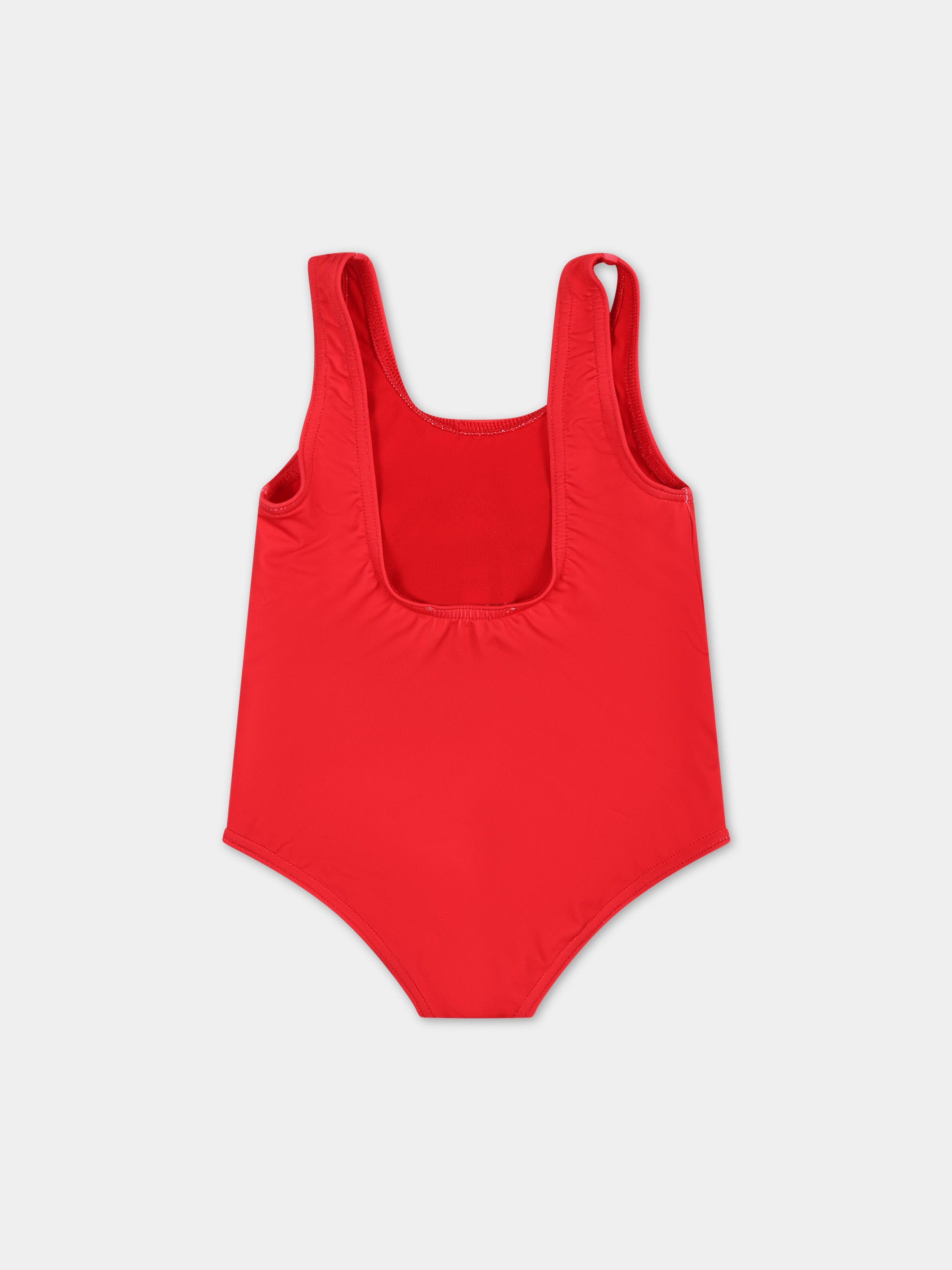 Costume intero rosso per neonata con logo e Teddy Bear,Moschino Kids,MJL00A LKA00 50109