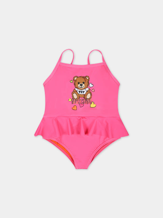 Costume fucsia per neonata con Teddy Bear e logo,Moschino Kids,MDL00N LKA00 50580