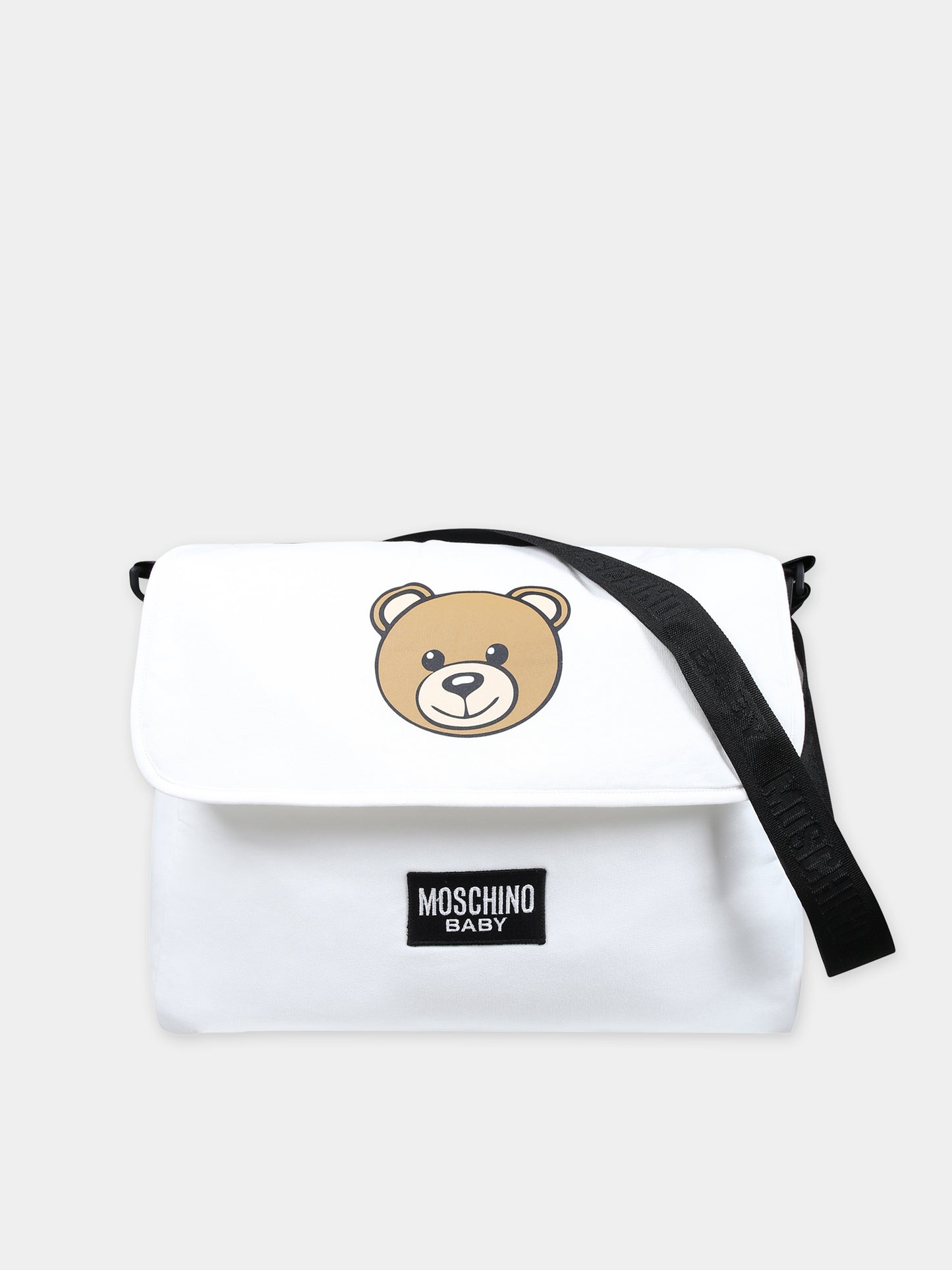 Borsa mamma avorio per neonati con Teddy Bear e logo,Moschino Kids,MWX03D LCA19 10063