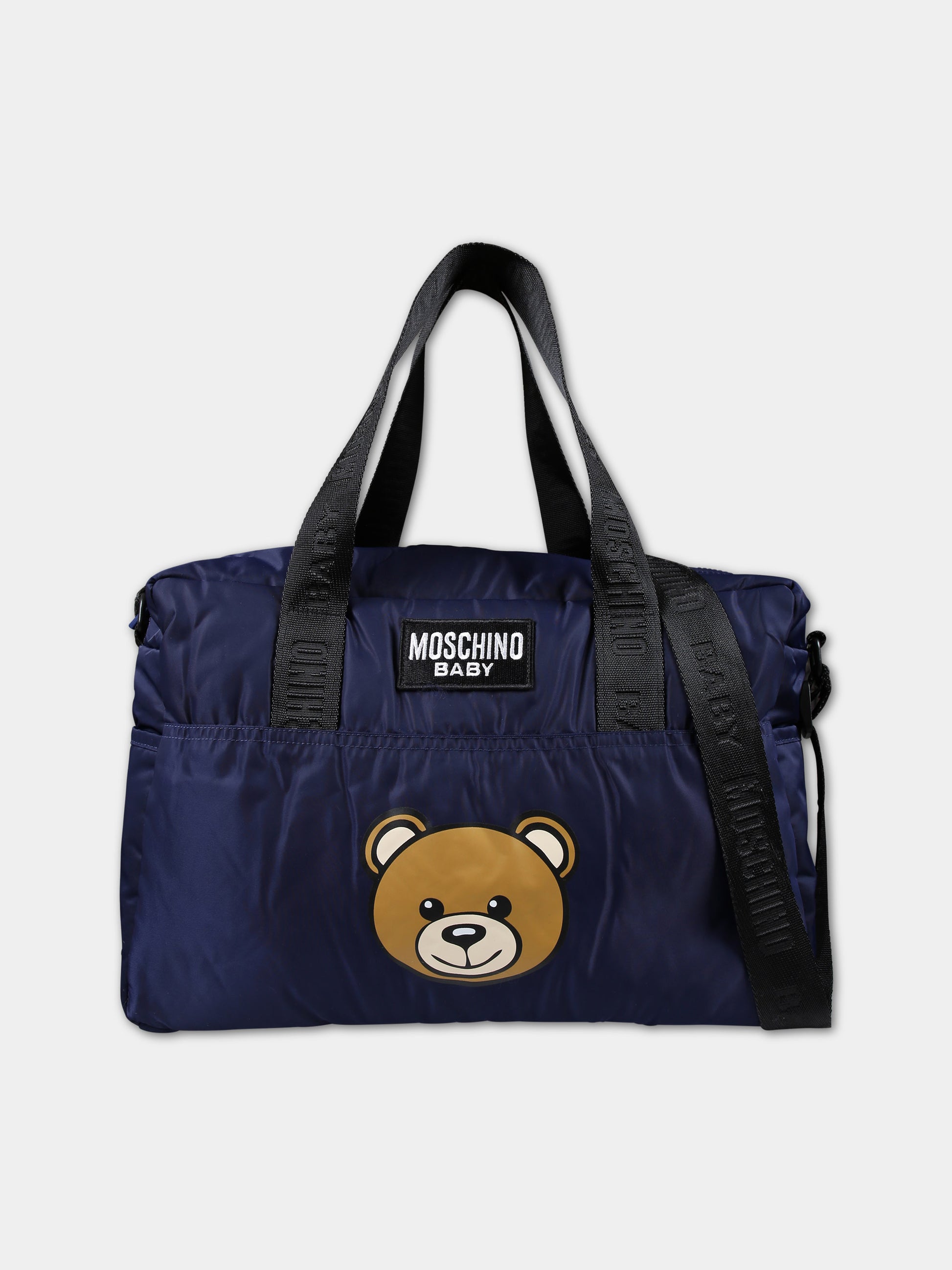 Borsa mamma blu per neonati con Teddy bear e logo,Moschino Kids,MUX04K L3A89 40016