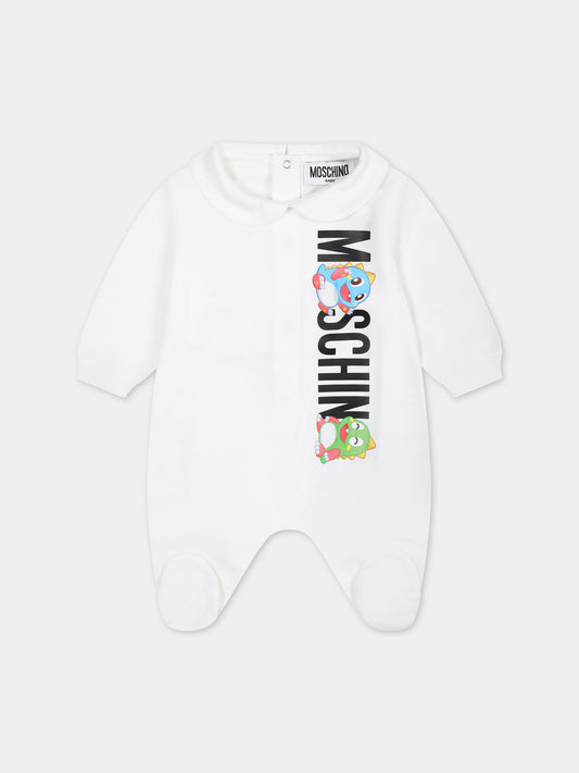 Tutina bianca per neonati con logo e draghetti Puzzle Bobble,Moschino Kids,MUY06R LAA02 10101