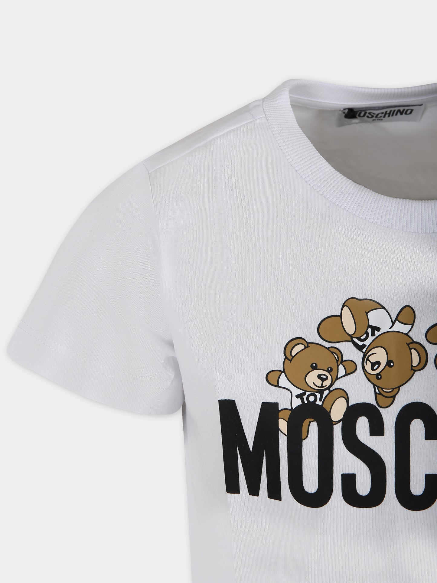 T-shirt bianca per bambini con logo e Teddy Bear,Moschino Kids,HMM04K LAA03 10101