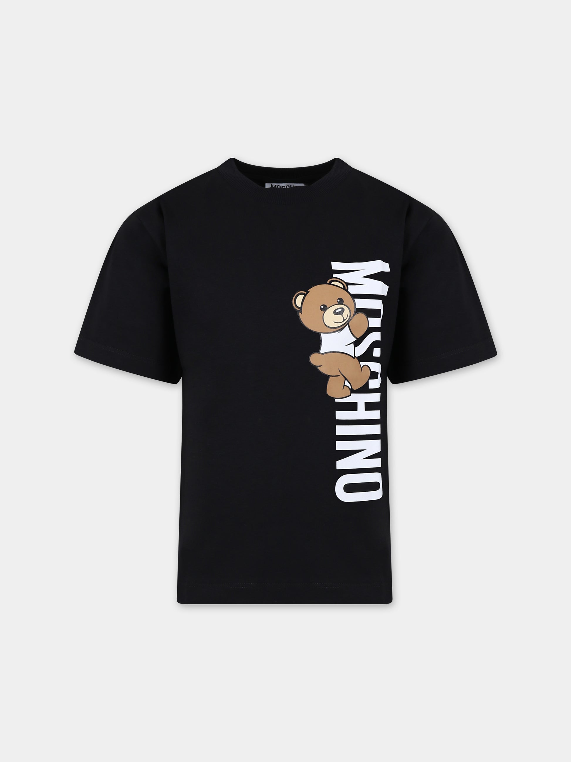 T-shirt nera per bambino con Teddy Bear e logo,Moschino Kids,HVM03R LAA02 60100