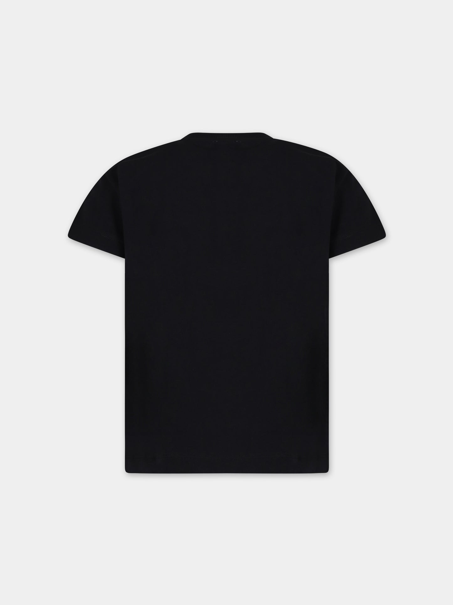 T-shirt nera per bambina con logo e cuore rosso,Moschino Kids,HOM04K LAA22 60100