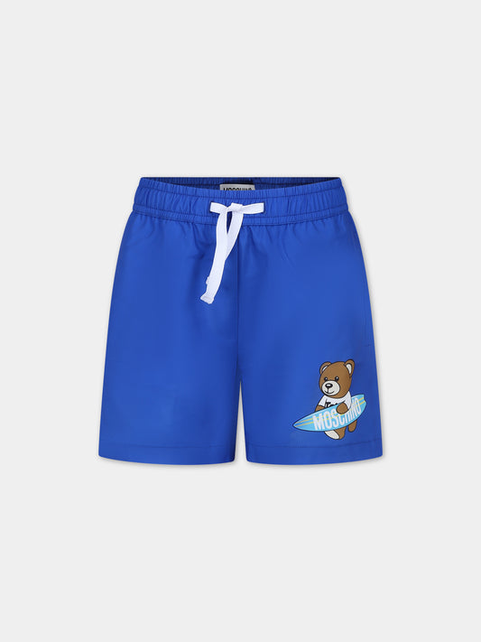 Boxer mare azzurro per bambino con Teddy Bear,Moschino Kids,HOL01C LKA02 40289